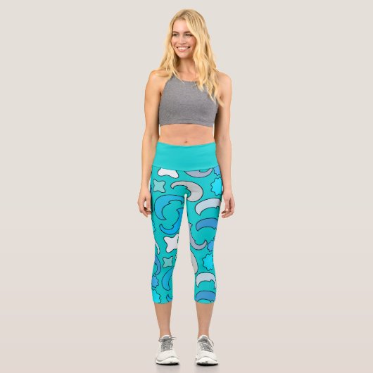 Leggings Capri Lune nuageuse bleue (Recto)