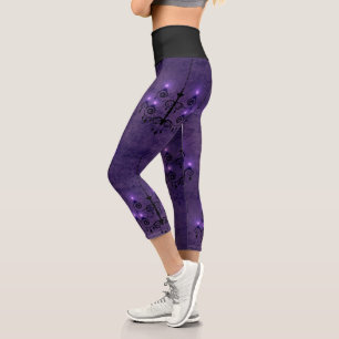 Leggings Capri Lustre élégant violet clair et noir gothique