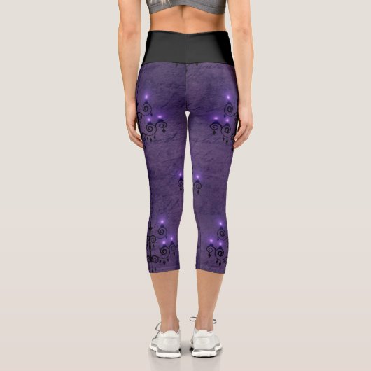 Leggings Capri Lustre élégant violet clair et noir gothique (Verso)