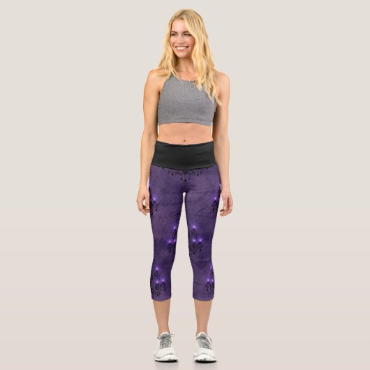 Leggings Capri Lustre élégant violet clair et noir gothique (Recto)