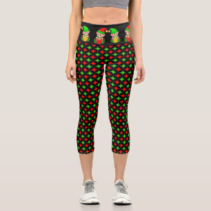 Leggings Capri Lutin de Noël avec motif étoile diamant rouge vert