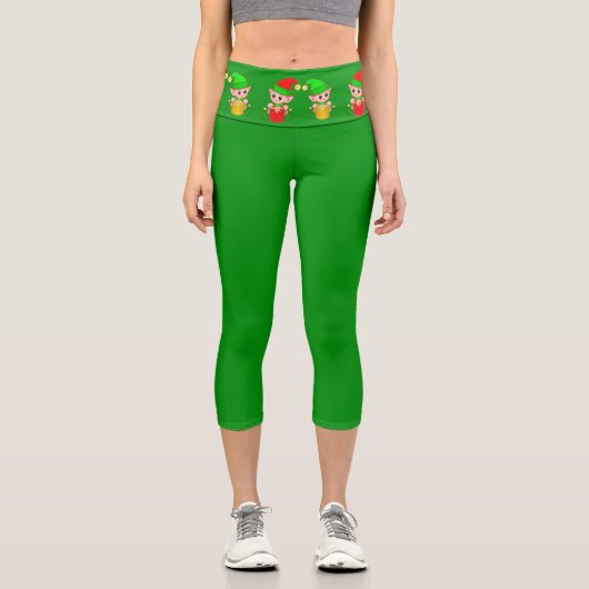 Leggings Capri Lutins de Noël sur fond vert (Recto)