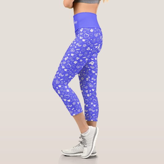 Leggings Capri Luxe Moderne Élégant Amour Bleu Coeur (Gauche)