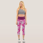 Leggings Capri magenta de jouy rose vintage (Recto)