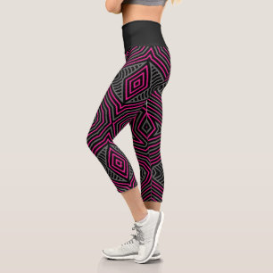 Leggings Capri Magenta Grey et Black Motif tribal ethnique