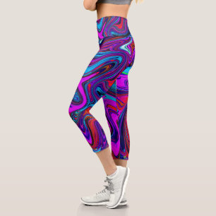 Leggings Capri Magenta marbré, Art Abstrait bleu et rouge