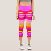 Leggings Capri Magenta rose jaune vif rayé (Recto)