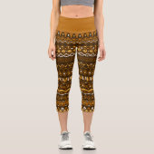 Leggings Capri Main Drawn Folk Pattern à Brown Tones (Recto)