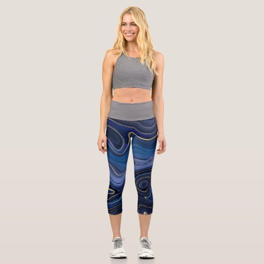 Leggings Capri Malachite Bleue Accents Dorés Luxe Chic Pierre Pré (Recto)