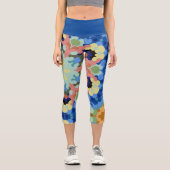Leggings Capri Mandala Flower bleu rose et jaune (Recto)
