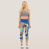 Leggings Capri Mandala Flower bleu rose et jaune (Recto)