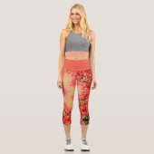 Leggings Capri Mandala numérique jaune, rose et rouge (Recto)