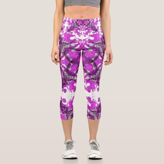 Leggings Capri mandala rose Abstrait, tourbillon papillon psychéd (Recto)