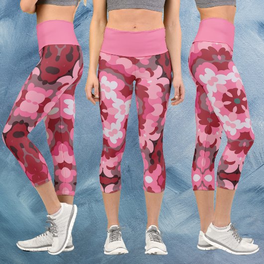 Leggings Capri Mandala rose rouge et blanc
