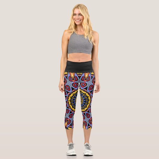 Leggings Capri Mandala Trippy Retro Hippie Boho Chic Bohème (Recto)