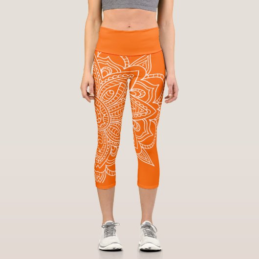 Leggings Capri Mandala Yoga Capri orange et blanc (Recto)