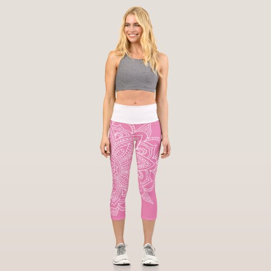 Leggings Capri Mandala Yoga rose et blanc chaud (Recto)