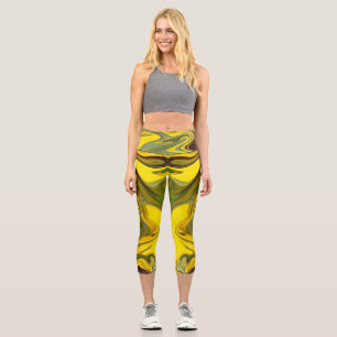 Leggings Capri Marble Waves Yellow Digital Paper-55448