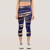Leggings Capri Marbre Abstrait bleu or élégant (Recto)