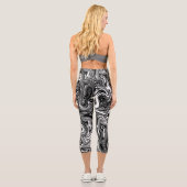 Leggings Capri Marbre Abstrait noir et blanc liquide (Verso)