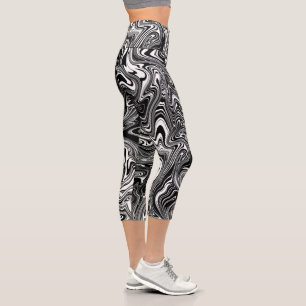 Leggings Capri Marbre Abstrait noir et blanc liquide