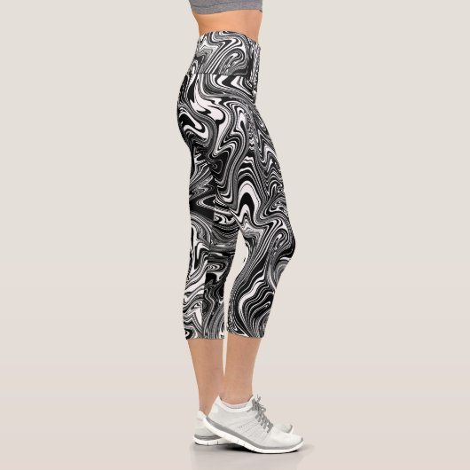 Leggings Capri Marbre Abstrait noir et blanc liquide (Droite)