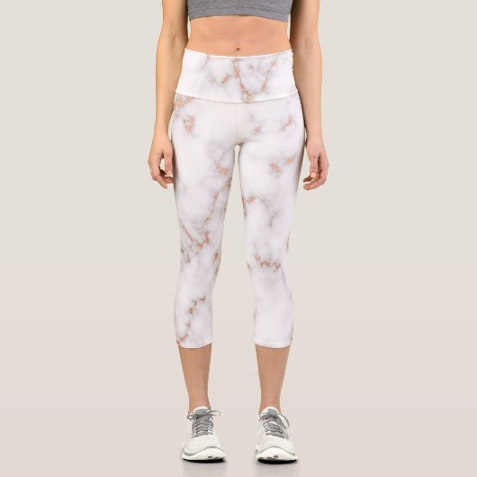 Leggings Capri Marbre blanc rose Parties scintillant luxueux (Recto)