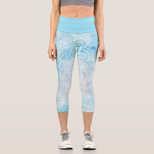 Leggings Capri Marbre bleu et blanc Mandala Yoga Capri (Recto)
