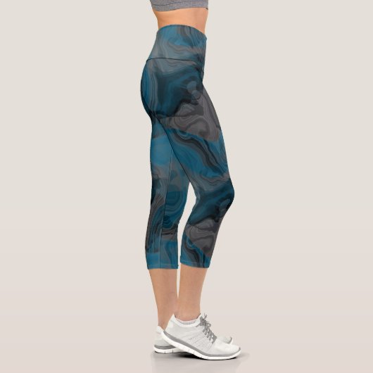 Leggings Capri Marbre bleu et gris Abstrait (Droite)