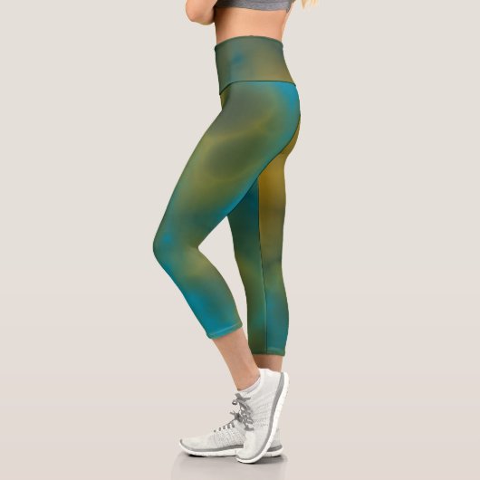 Leggings Capri marbre bleu et jaune Abstrait (Gauche)