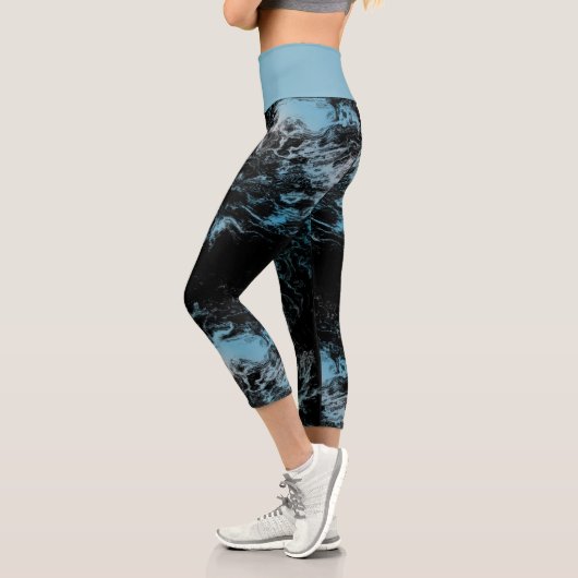 Leggings Capri Marbre bleu et noir Abstrait (Gauche)