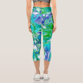 Leggings Capri Marbre bleu et vert Fluid Art Abstrait (Verso)