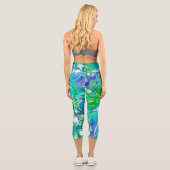 Leggings Capri Marbre bleu et vert Fluid Art Abstrait (Verso)