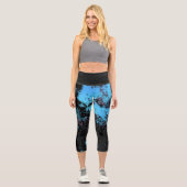 Leggings Capri Marbre bleu, gris et violet Abstrait (Recto)
