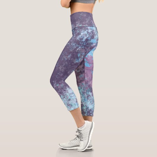 Leggings Capri Marbre bleu, rose et violet Abstrait (Gauche)