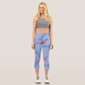 Leggings Capri marbre bleu rose et violet Abstrait (Recto)