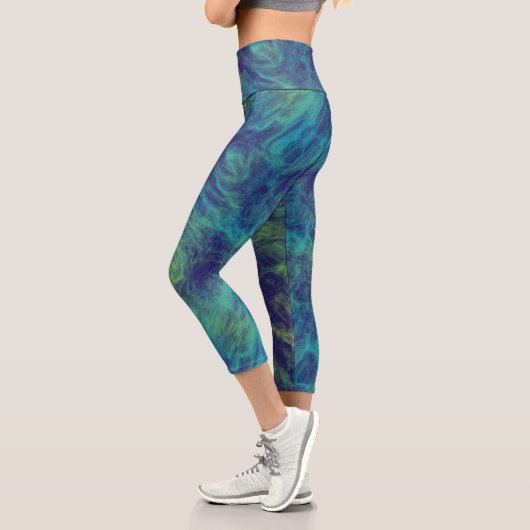 Leggings Capri Marbre bleu, vert et turquoise Abstrait (Gauche)