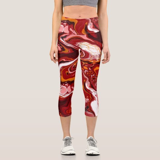 Leggings Capri Marbre Bourgogne Digital Fluid Art (Recto)
