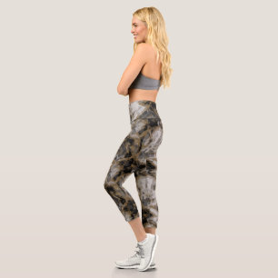 Leggings Capri Marbre gris, blanc et or Abstrait