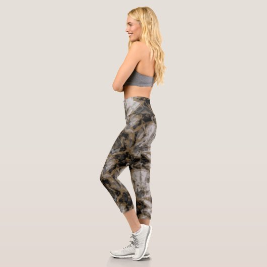 Leggings Capri Marbre gris, blanc et or Abstrait (Gauche)