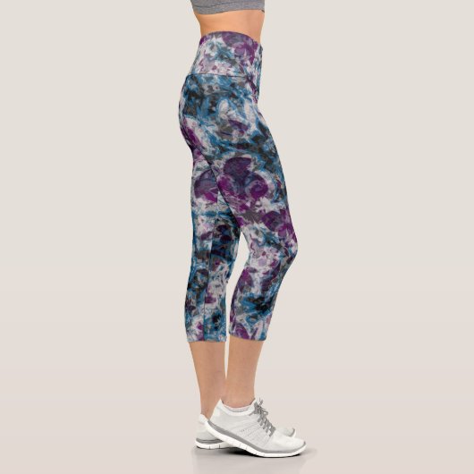 Leggings Capri Marbre gris, bleu et violet Abstrait (Droite)