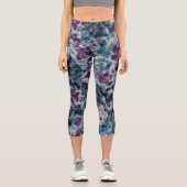 Leggings Capri Marbre gris, bleu et violet Abstrait (Recto)