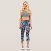 Leggings Capri Marbre gris, bleu et violet Abstrait (Recto)