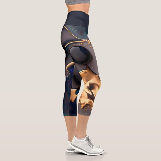 Leggings Capri Marbre Liquide Or de Minuit (Droite)