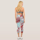 Leggings Capri Marbre turquoise et Bourgogne Digital Fluid Art (Verso)