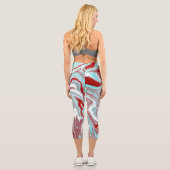 Leggings Capri Marbre turquoise et Bourgogne Digital Fluid Art (Verso)