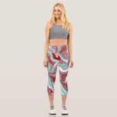 Leggings Capri Marbre turquoise et Bourgogne Digital Fluid Art (Recto)