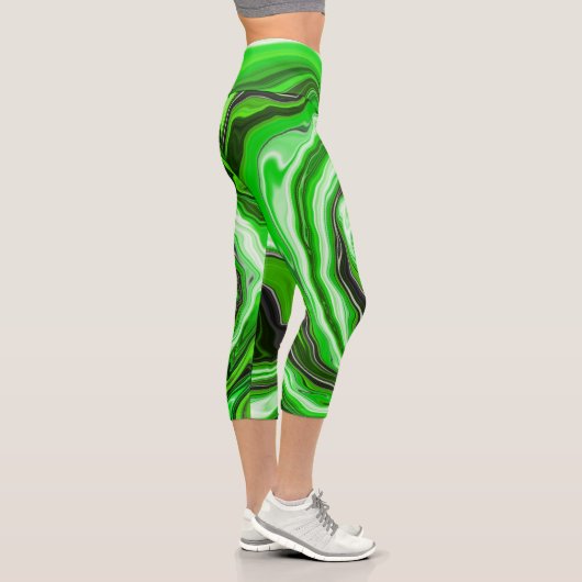 Leggings Capri Marbre vert et noir comme l'art fluidisé rayé (Droite)