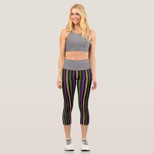 Leggings Capri Mardi Gras Verticale Lignes Parties scintillant do (Recto)
