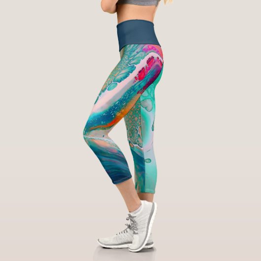 Leggings Capri Marées électriques de marbre de couleur (Gauche)